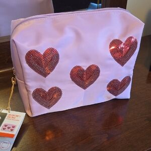 NWT Heart Embellished Cosmetic Bag